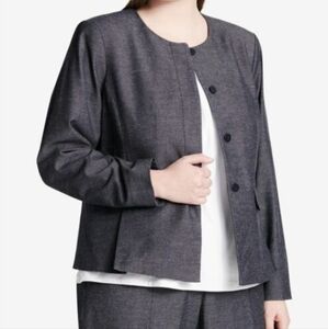 NEW Calvin Klein Size 24W Collarless Charcoal Gray Minimalist Blazer Jacket